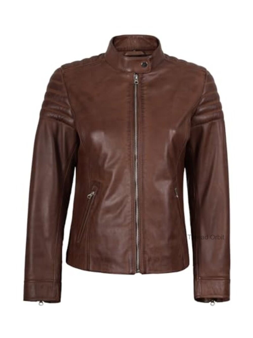 Real Lambskin Leather Jacket - Cafe Racer Style for Women - Zipper Closure - Picture 2 of 5